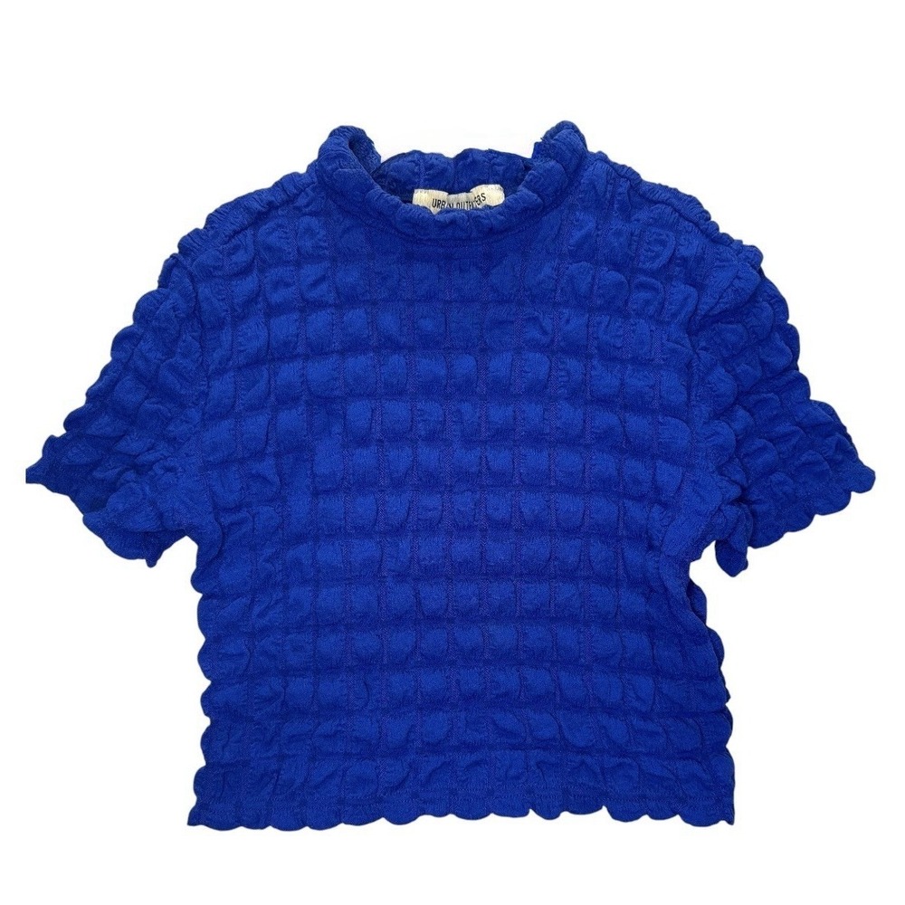 Urban Outfitters Women’s S Blue Textured Smocked Stretch Boxy Top Boho Y2K Trend